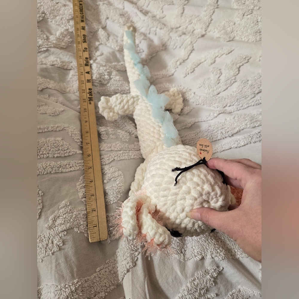 Handmade Crochet White Pink Blue Axolotl Plush Approx 17 In Long - Picture 9 of 11